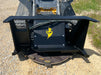 Top view of Stinger Decimator skid steer disc mulcher showing reinforced steel housing – industrial-grade durability and safety design.