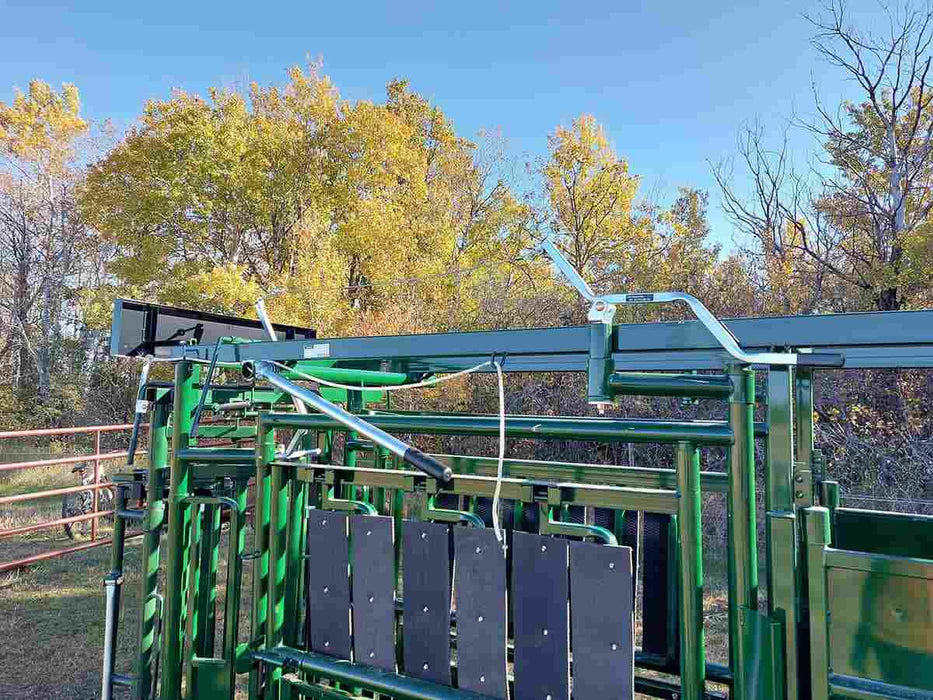 Lakeland Portable Cattle Squeeze Chute in use during veterinary check and livestock treatment