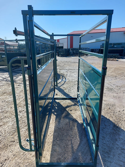 Top view of 8ft Adjustable Cattle Alley showing modular design and quick-lock mechanisms