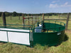 Heavy-duty sheep handling system with curved sweep tub and adjustable gates