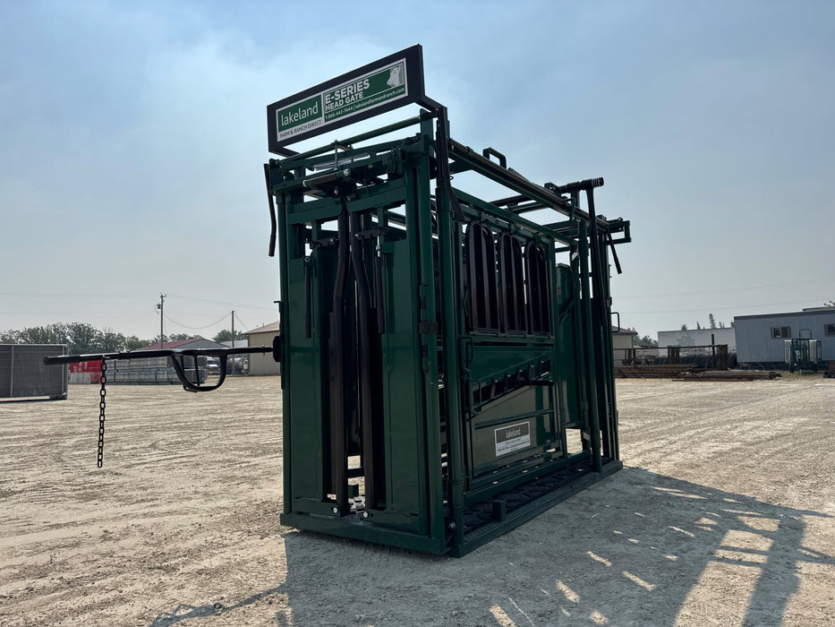 Lakeland E-Series Cattle Squeeze Chute with heavy-duty steel frame for safe livestock restraint