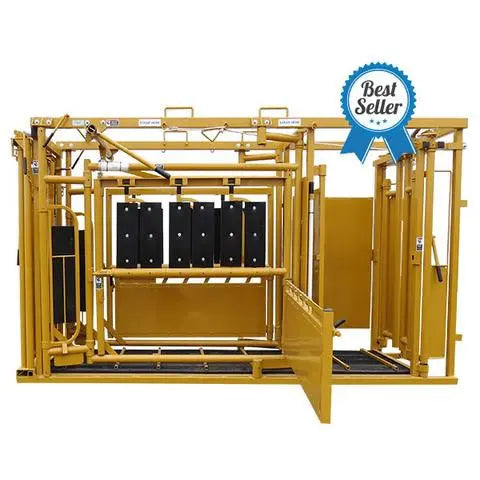 Durable steel Cattle Chute with auto head gate by Sioux Steel for safe livestock handling on farms and ranches.