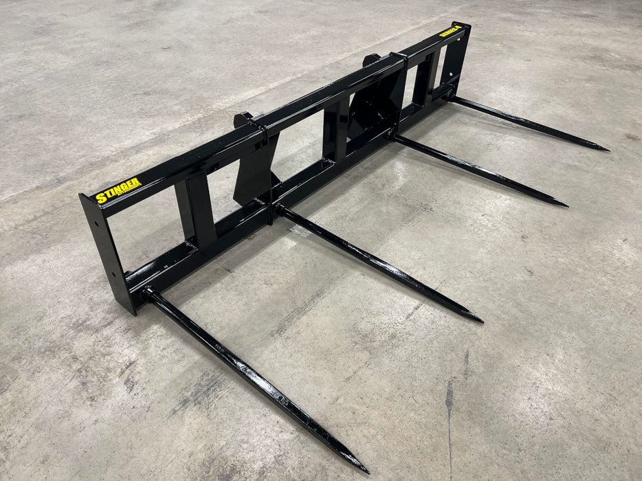Close-up of Stinger Series 4 bale spear with reinforced dual frame – engineered for strength, balance, and safe bale transport.