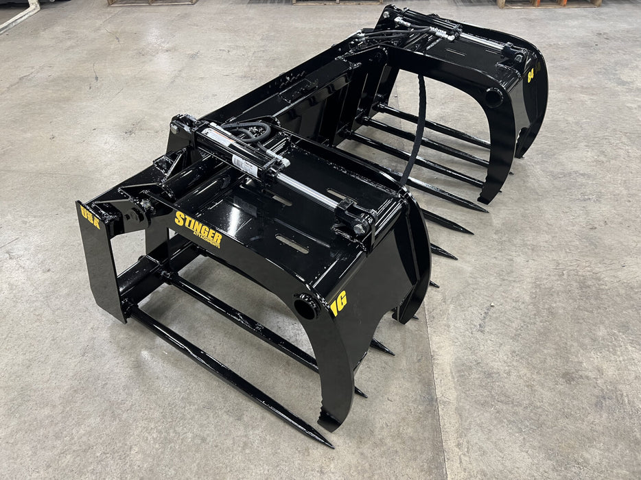 Operator using Stinger skid steer manure grapple in livestock pen – rugged attachment made for daily agricultural use.