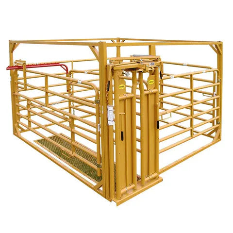 Farmer assisting livestock in a Sioux Steel Calving Pen built for comfort, safety, and easy access during calving.