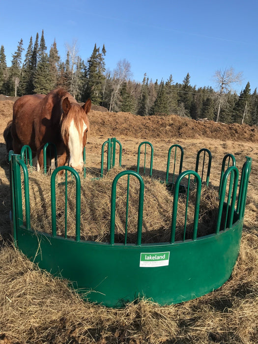 Lakeland Heavy-Duty Round Bale Hay Feeder – tombstone model engineered for efficient and waste-free cattle feeding