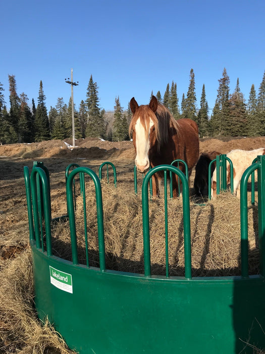 Lakeland Heavy-Duty Tombstone Round Bale Hay Feeder – durable steel design for efficient cattle feeding