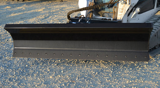 Loflin Dozer Blade for skid steer loaders featuring a 6-way hydraulic angle design for precise grading, leveling, and backfilling.