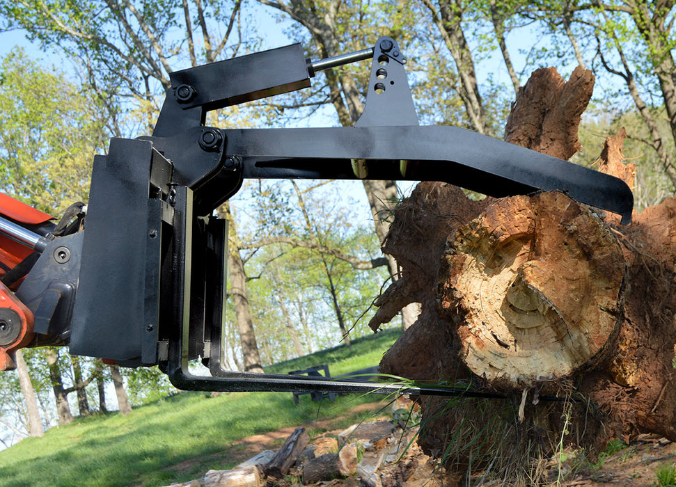 Loflin Skid Steer Fork Grapple with heavy-duty frame, ideal for handling logs, pallets, and debris with maximum grip and stability.
