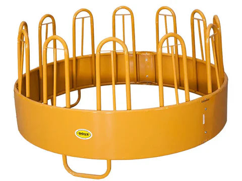 Sioux Steel Heavy-Duty Horse Hay Feeder designed for large round bales, offering safe and efficient feeding for horses.