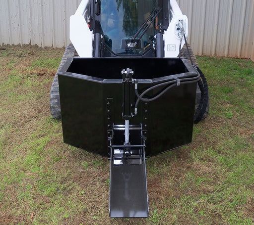 Loflin Skid Steer Concrete Bucket with hydraulic model for precise concrete pouring and efficient material handling on job sites.
