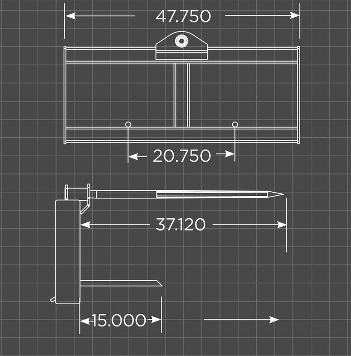 Durable Tractor hay spear by Loflin featuring forged spear tips and quick attach mount for reliable farm and hay bale transport.