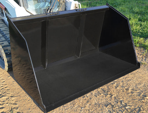 Loflin Fabrication skid steer bucket handling turkey litter and farm waste – high-capacity design ideal for agricultural, cleanup, and material handling tasks.